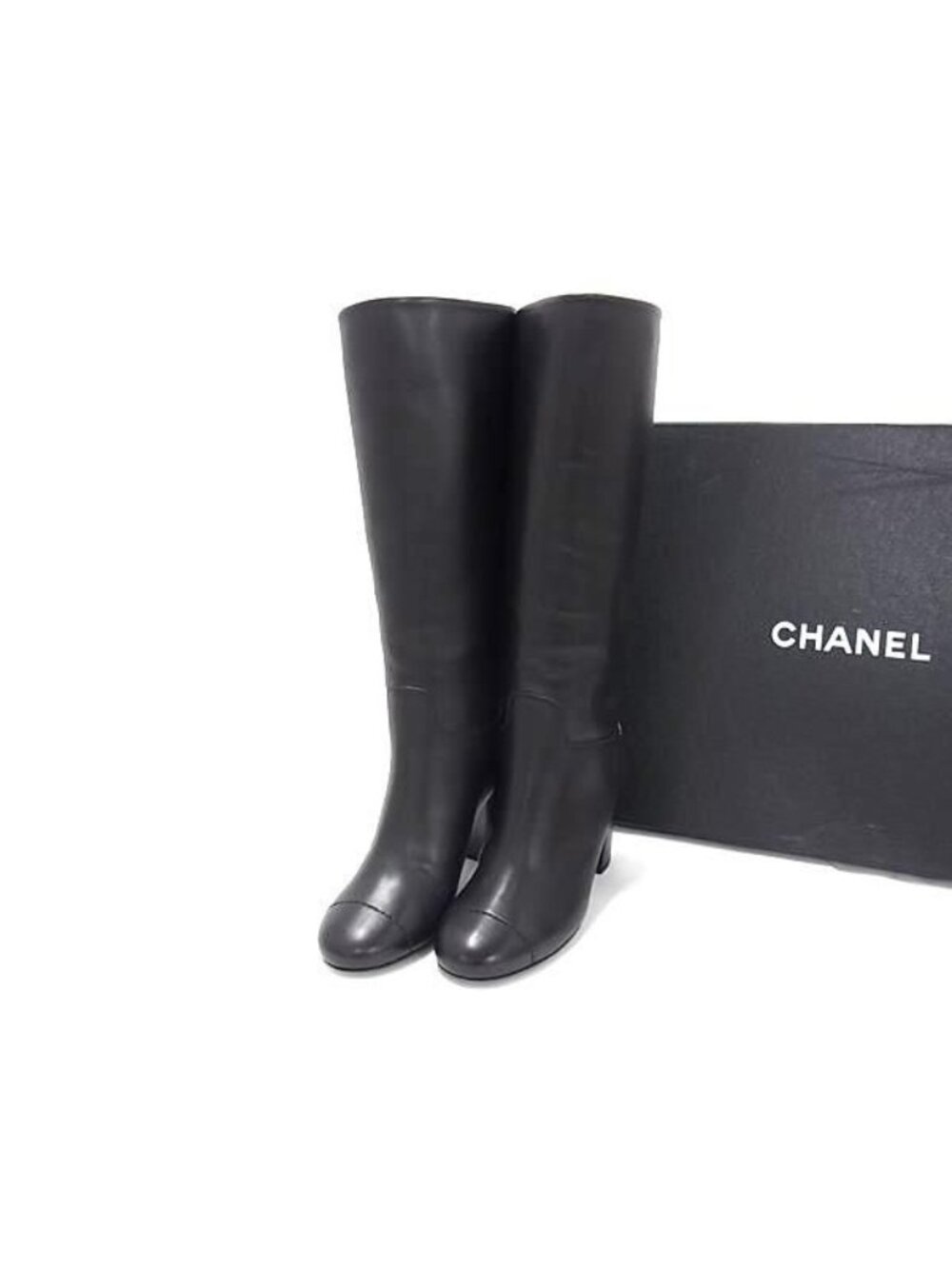 Chanel CC Logo Leather Long 35c Shoes Black - Picture 1 of 6
